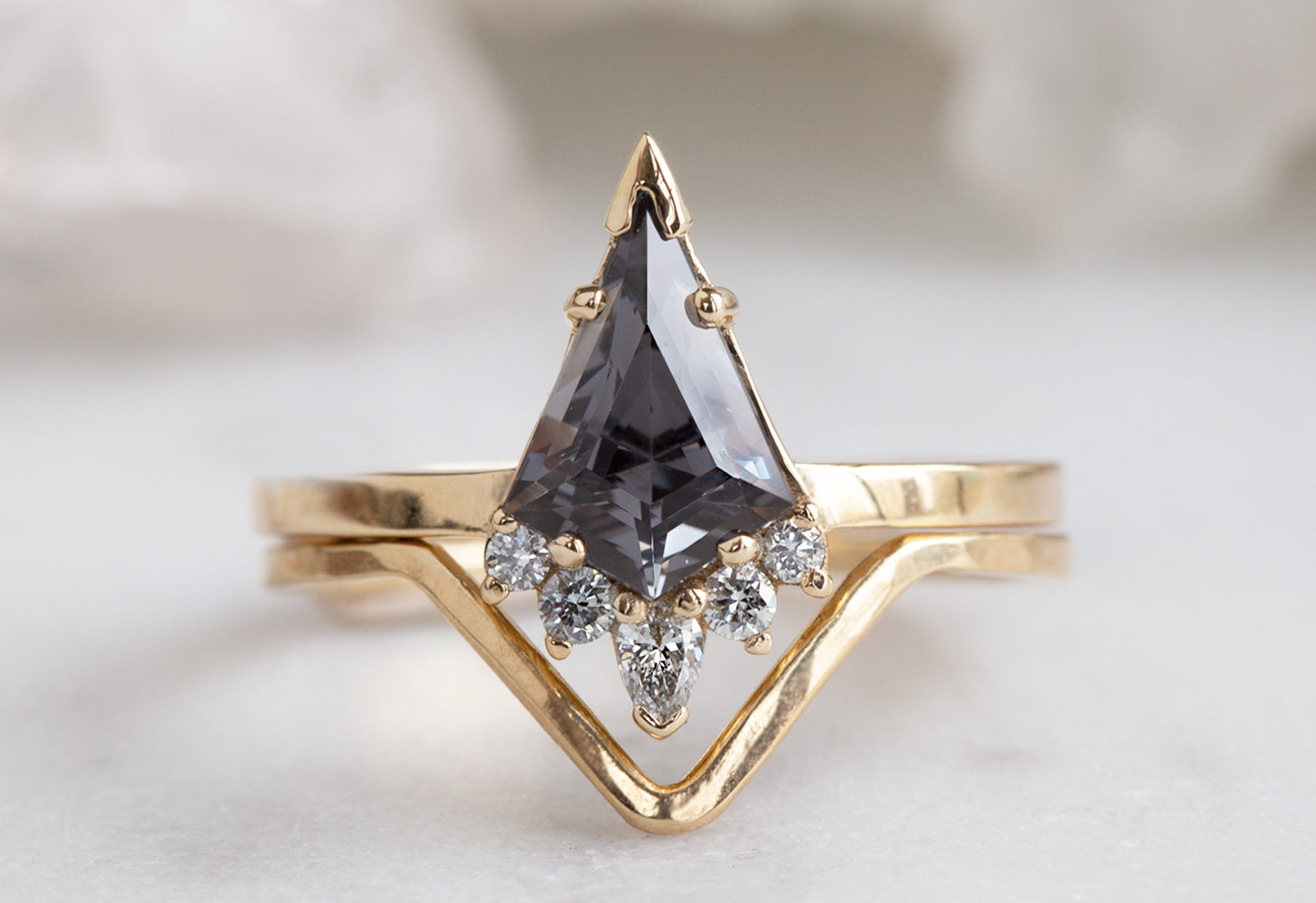 Alexis Russell - The Aster Ring with A Pear-Cut White Diamond